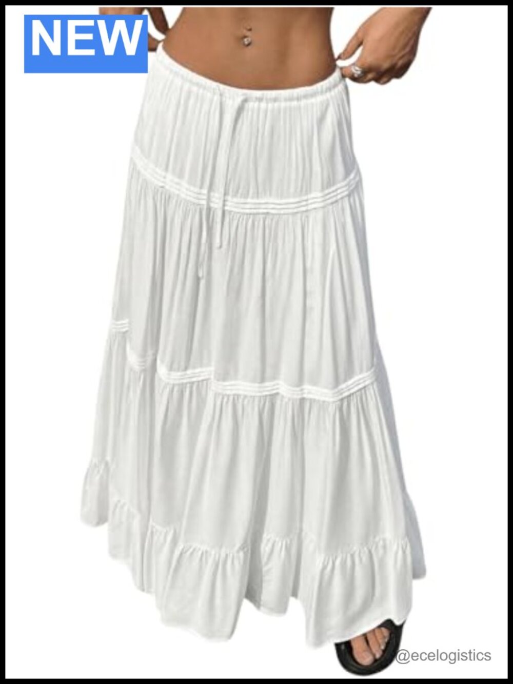 Boho Tiered Ruffle Maxi Skirt Flowy Beach Vacation Long Viscose